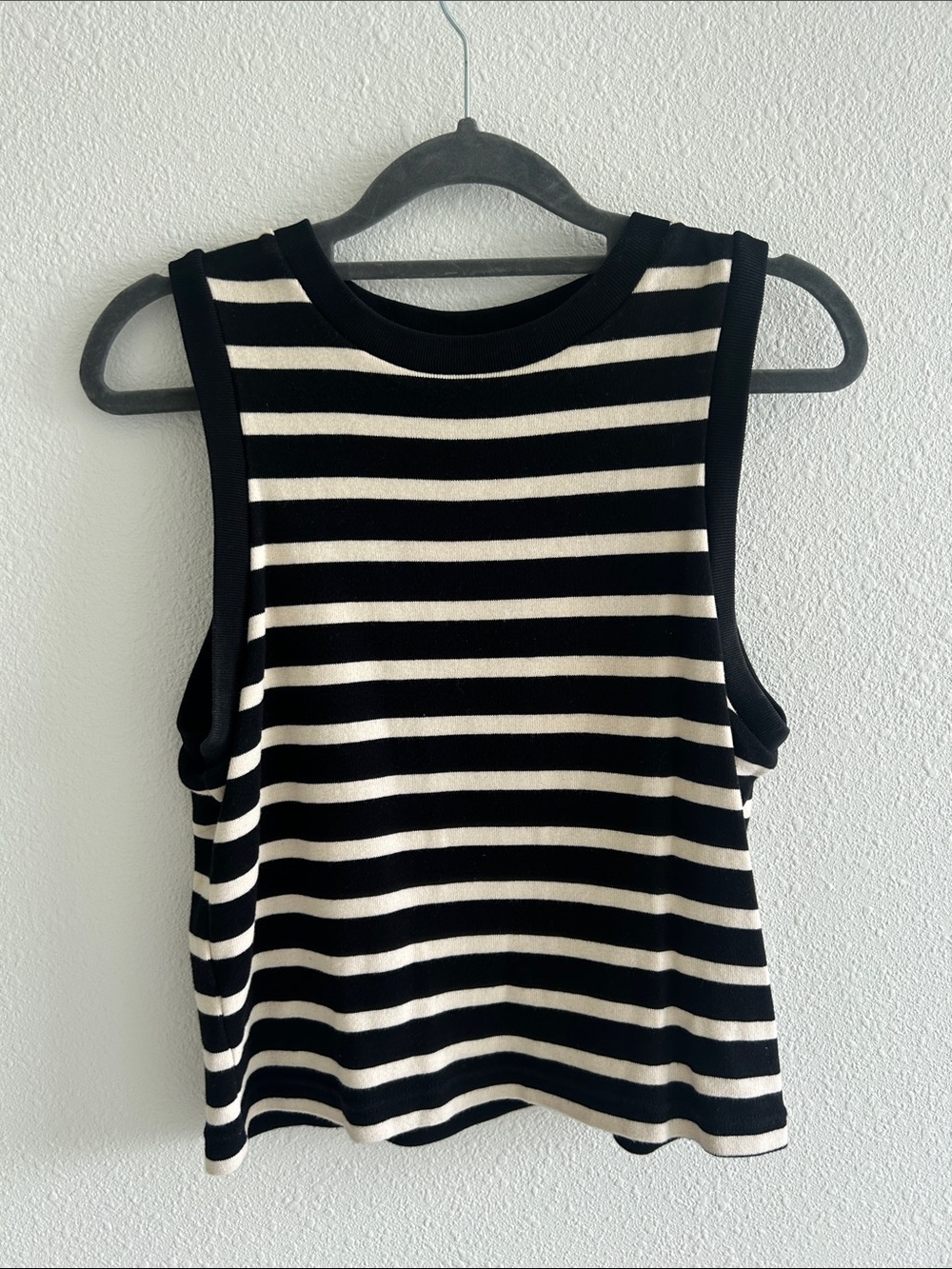 Mango Black and White Striped Sleeveless Knit Tank
